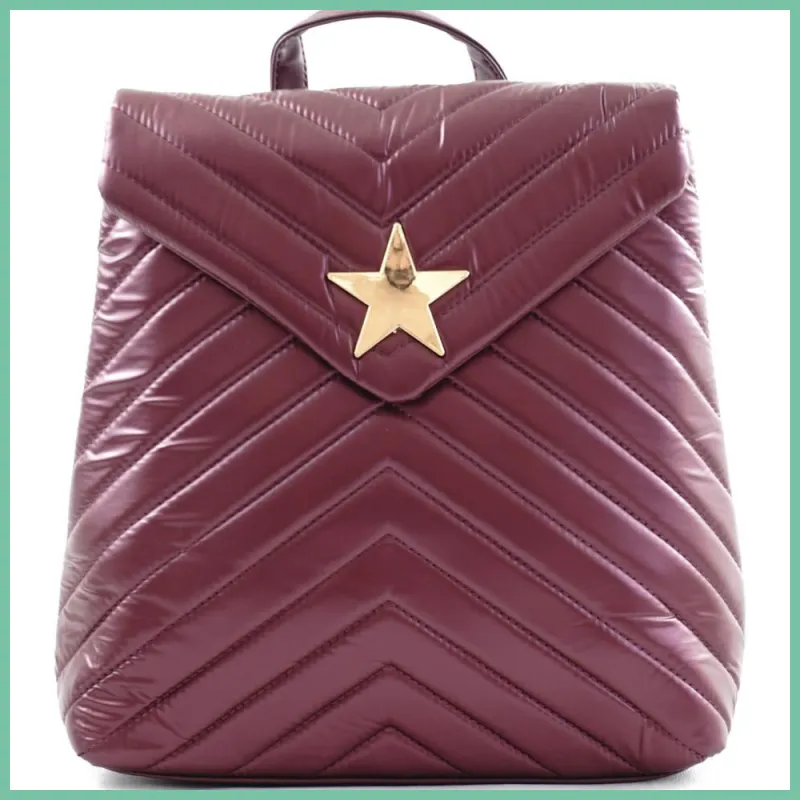 Női hátitáska csillaggal és V varrott mintával, vízhatlan, vörös taskacenter.hu 1