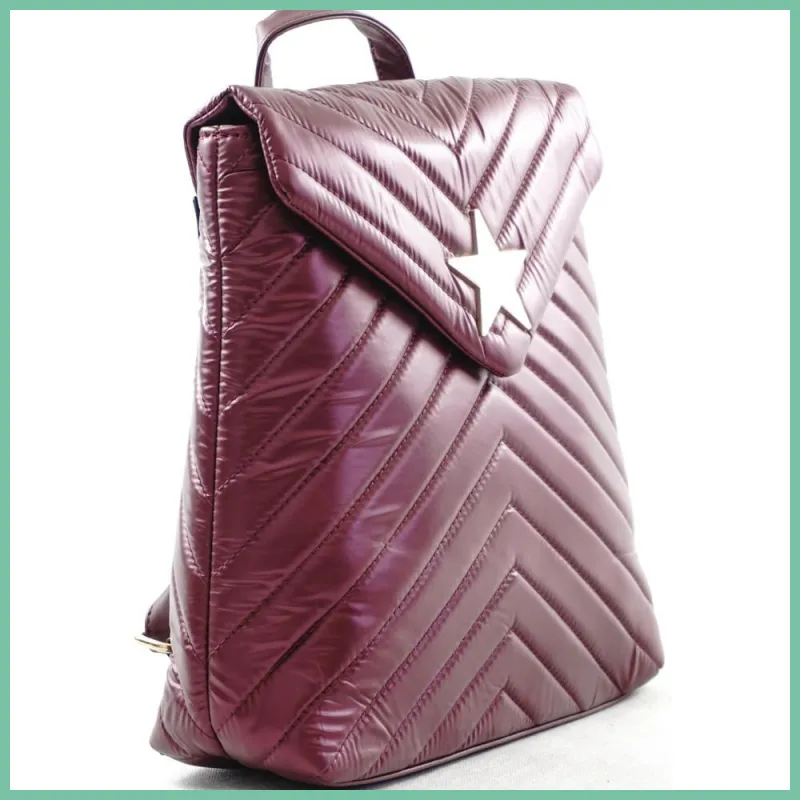 Női hátitáska csillaggal és V varrott mintával, vízhatlan, vörös taskacenter-hu 2